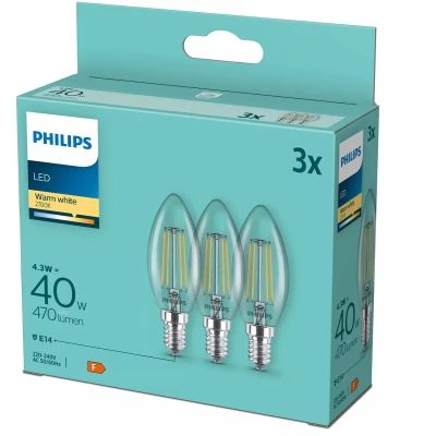 Afbeelding van Philips Lighting 77779100 LED lamp Energielabel F (A G) E14 4.3 W = 40 Warmwit (Ø x l) 3.5 cm 9.7 3 stuk(s)