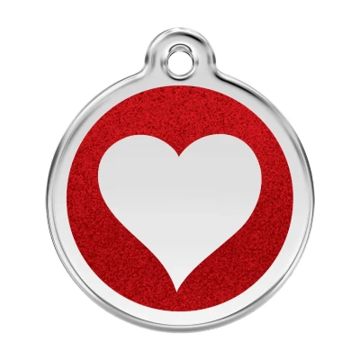 Afbeelding van Heart Red glitter hondenpenning large/groot dia. 3,8 cm RedDingo