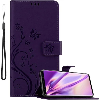Afbeelding van Cadorabo Hoesje geschikt voor Samsung Galaxy S9 in BLOEMEN DONKER PAARS Beschermhoes bloemmotief met magnetische sluiting, standfunctie en kaartsleuven Book Case Cover Etui