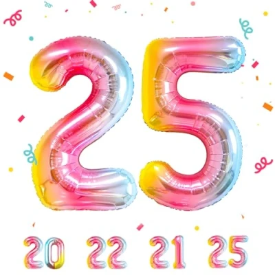 Afbeelding van Ballonnen verjaardag 25 jaar, regenboog, 101 cm, verjaardagsdecoraties van een man en vrouw, opblaasbare cijferballon, beige, jaar