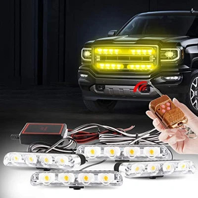 Afbeelding van yifengshun Led zwaailicht, 4 in 1, afstandsbediening, draadloos, DC12 V, stroboscooplicht, DRL licht, magnetisch, noodknipperend, signaleringslichten voor auto, voertuig (amber)