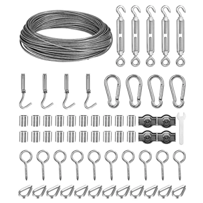 Afbeelding van 2 mm staalkabelset, 30 m staalkabel, roestvrij staal, spandraad, ommantelde klimhulp, draadkabel met ogen draadkabelklem, voor klimplanten, lichtophanging, waslijn staalkabel