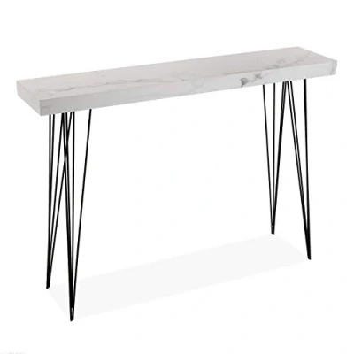 Afbeelding van Versa Carole Smalle hal of vestibule Entree meubilair, Console Tafel, , Afmetingen (H x B H) 80 25 110 cm, Hout en Metaal, Kleur Grijs wit