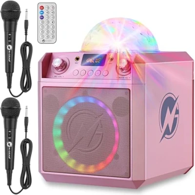 Afbeelding van N GEAR Block Party 602 Karaoke set met 2 Microfoons Bluetooth Speaker Draadloos Partybox Verlichting Space Pink