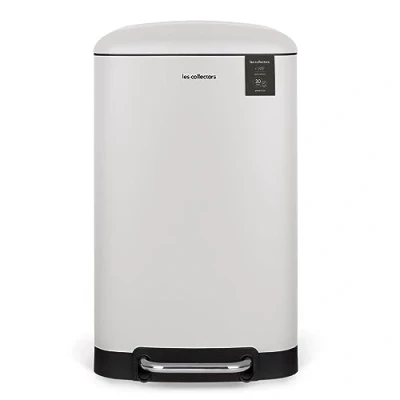 Afbeelding van Les Collectors Keukenafvalemmer met pedaal, roestvrij staal, nr. 728, wit, inhoud 30 l, compact, uitneembare binnenemmer, elegant design, matte afwerking, robuust, stil deksel