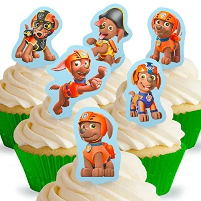 Afbeelding van Set van 12 voorgesneden eetbare taartdecoraties Paw Patrol Zuma