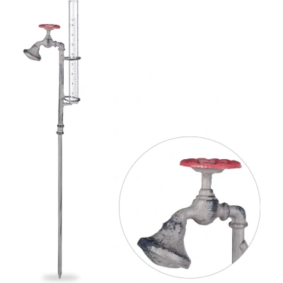 Afbeelding van Relaxdays regenmeter waterkraan neerslagmeter 17 cm van glas rustiek grijs