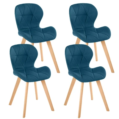 Image de Lot de 4 chaises ROBINE en tissu bleu canard pour salle à manger