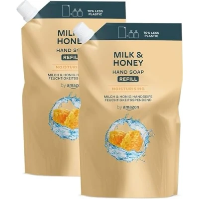 Image de by Amazon, Recharge de savon pour les mains au lait et miel, 2 x 1000 ml