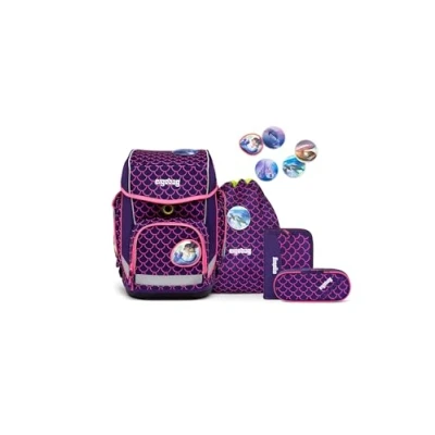 Afbeelding van ergobag Cubo Klassieke ergonomische kinderrugzakset, 5 delig, 1e klas, basisschool, parelbeer paars, Parel duikbeer Schooltas set