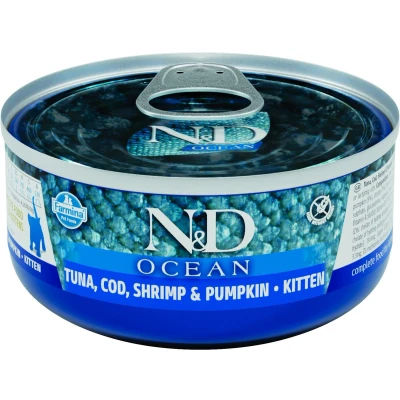 Afbeelding van N&amp;D Ocean Wet Kitten Tonijn met Kabeljauw 70 gr. per 24 stuks