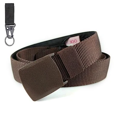 Afbeelding van BLAINDERS Anti diefstal reisgordel: riem met geheime zak ritssluiting aan de binnenkant. Geen pit op luchthavens. Verkrijgbaar in 6 kleuren. Gratis karabijnhaak als cadeau., grijs.