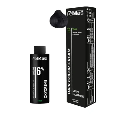 Afbeelding van Femmas Haarverfset donkerbruin Intensief 3.0 I Hair Color Cream 100 ml + oxy crème 6% Permanente haarkleur ontwikkelaar Zacht en duurzaam Haarverf