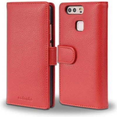 Afbeelding van Cadorabo Hoesje geschikt voor Huawei P9 in INFERNO ROOD Beschermhoes met magnetische sluiting en 3 kaartsleuven Book Case Cover Etui