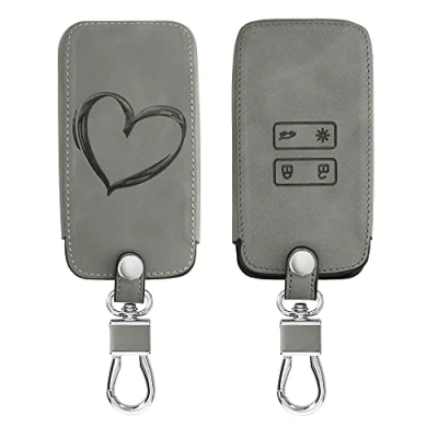 Afbeelding van kwmobile autosleutelhoes geschikt voor Renault 4 knops Smartkey autosleutel (alleen Keyless Go) beschermhoes van imitatieleer Brushed Hart design grijs