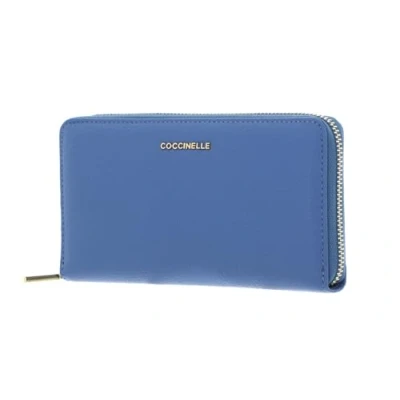 Afbeelding van COCCINELLE Leren Portemonnee Metallic Soft Wallet Grained Leather Azul Blauw