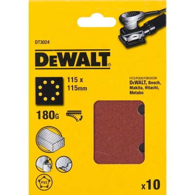 Image de DEWALT DT3024 QZ papier de verre 1/4 115x115mm perforé velcro grain 180 (10 pcs)
