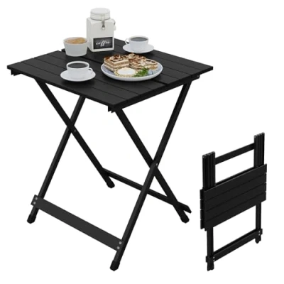 Afbeelding van WOLTU Campingtafel van aluminium, bijzettafel, inklapbaar, balkontafel, picknicktafel, ultralicht, draagbaar en opvouwbaar, 50,5 x 47 59,5 cm, zwart, CPT8138sz