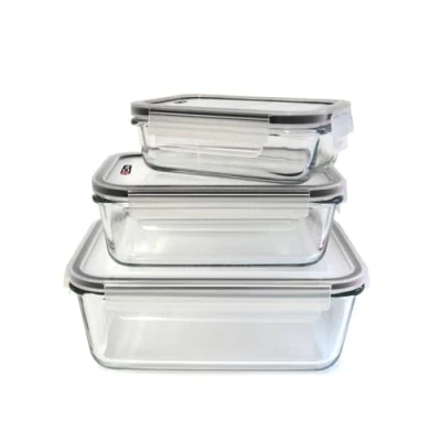 Image de Cuisy kb5667 3 plats à four avec couvercle hermétique verre gris/blanc/rouge/vert 22 x 17 9 cm