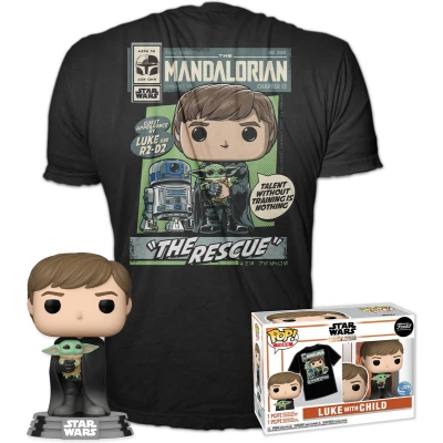 Afbeelding van Funko Star Wars POP! &amp; Tee Box The Mandalorian Luke Child Verzamelfiguur Tshirt Set S Zwart