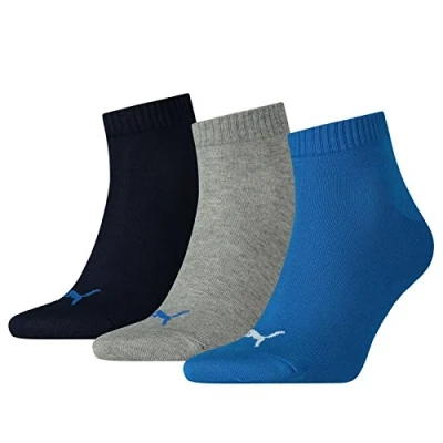 Afbeelding van Puma unisex Quarter Plain (3 pack) hoge enkelsokken blauw grijs melange Maat: 39 42