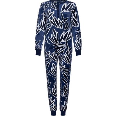 Afbeelding van Duurzame velours pyjama bamboebladeren Blauw Maat 44