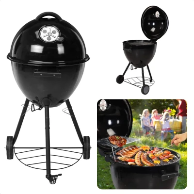 Afbeelding van Cheqo® Luxe Houtskool BBQ Houtskoolbarbecue Barbecue Ø48cm Grill oppervlak 44.5cm Voorraadrek Verrijdbaar Ventilatierooster Hoogte 93cm Gewicht 8.4kg