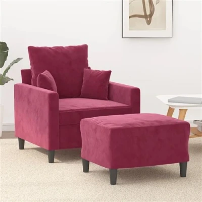 Image de vidaXL Fauteuil avec repose pied Rouge bordeaux 60 cm Velours3201101