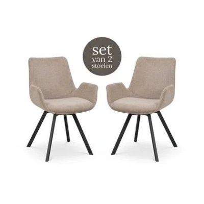 Afbeelding van Rowico Home Norwell Draaibare Eetkamerstoel Beige Set Van 2