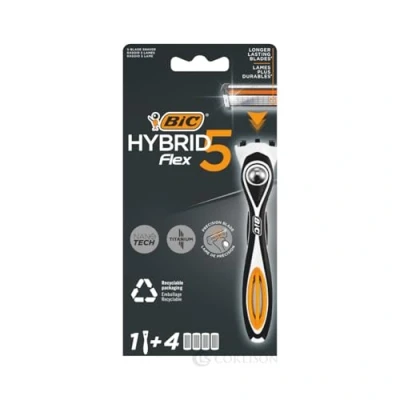 Image de BIC Hybrid 5 Flex Rasoir pour homme avec 4 lames interchangeables à chacune, aloe vera et vitamine E, tondeuse de précision