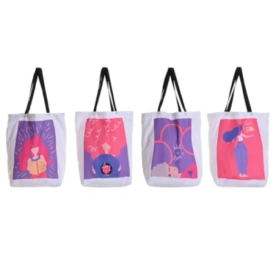 Afbeelding van Stoffen tas DKD Home Decor Wit polialgodon Polyester 43 x 15 40 cm (4 Stuks)