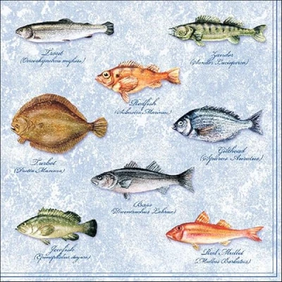 Afbeelding van 20x Tafel diner/lunch servetten 33 x cm vissen thema print