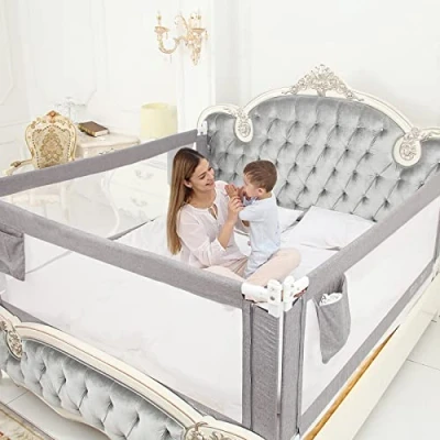 Afbeelding van ZEHNHASE Bedrail Safetyguard Bedhekje voor kinderen, baby&#039;s, randbescherming draagbaar, grijs, 200 cm