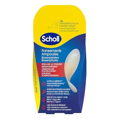 Afbeelding van Scholl Hielblaarpleisters groot formaat verlicht onmiddellijk pijn snelle genezing blijft tot 7 dagen op zijn plaats doos met 5 pleisters