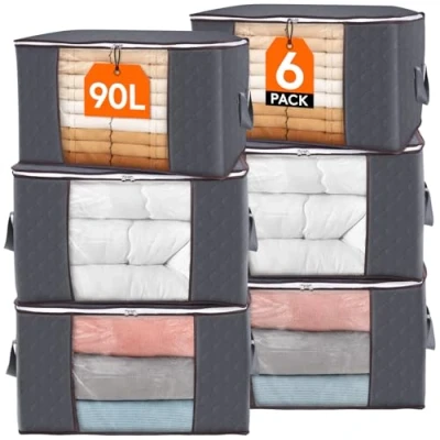 Afbeelding van Lifewit opbergtas voor dekbed van dik vlies, onder bed, dekbedden, dekens, kussens, speelgoed, jassen, kleding (6, grijs)