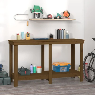 Afbeelding van Werkbank 140x50x80 cm massief grenenhout honingbruin