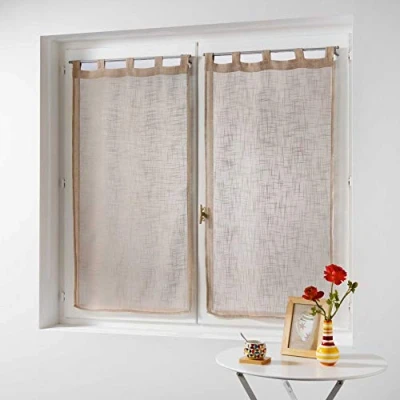 Afbeelding van Douceur d&#039;Intérieur Haltona 1 paar lussen, recht, geweven linneneffect, Haltona, polyester, hazelnoot, 120 x 60 cm