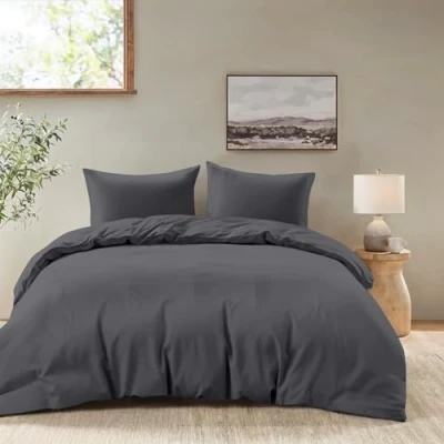 Afbeelding van Dreamzie Beddengoed met 2 kussenslopen 80 x cm, dekbedovertrek 240 220 100% microvezel, gecertificeerd zonder chemicaliën, Oeko Tex, voor volwassenen, donkergrijs