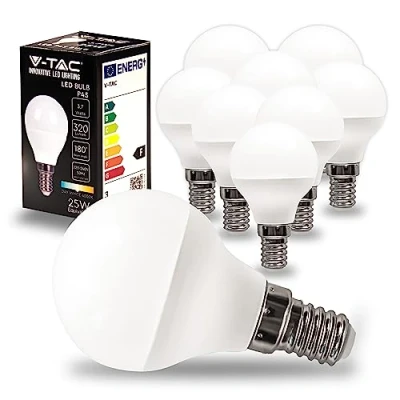 Afbeelding van V TAC 10 x ledlampen met E14 fitting, 3,7 W (komt overeen 25 W) P45 320 lumen, 4000 K, neutraal wit, opening van de lichtstraal 180 graden, lamp maximale efficiëntie en energiebesparing
