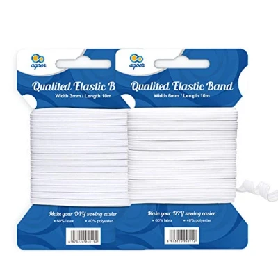 Afbeelding van Agoer elastische band 3 mm + 6 mm, 20 m lang elastiek om te naaien, voor naaien en knutselen, elastisch koord, wit