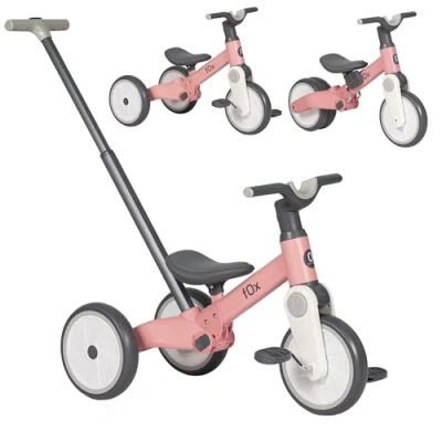 Afbeelding van Olmitos Fox 5 in 1 babydriewieler Balansfiets en pedalen voor kinderen van 18 maanden tot 3 jaar Veilig leuk Praktische veilige driewieler zonder (roze)