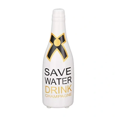 Afbeelding van relaxdays Spaarpot champagnefles spaarvarken champagne fles prosecco wit