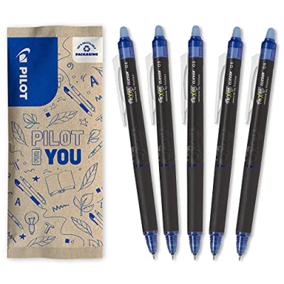 Afbeelding van Pilot FriXion Point Clicker 0,5 drukpen met warmtegevoelige, uitwisbare inkt, blauw, navulbare balpen, fijne punt, 5 stuks