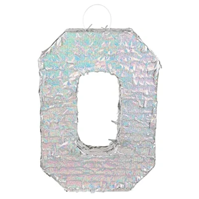 Afbeelding van Boland Piñata &#039;0&#039; holografisch Zilver 0 Verjaardag, Kinderfeestje, Themafeest