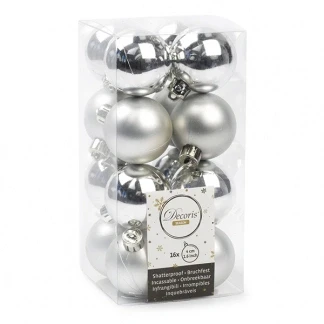 Afbeelding van Kerstballen Ø 4 cm 16 stuks (Zilver)