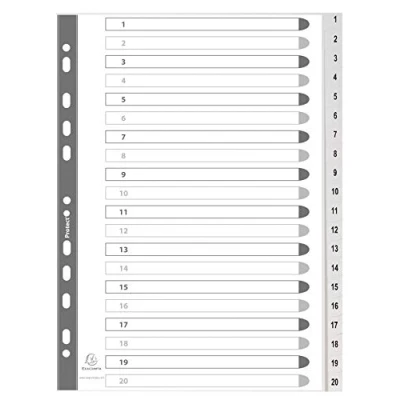 Afbeelding van Exacompta tabbladen numeriek voor ft A4, uit PP, 20 tabs, met indexblad, wit