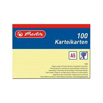 Image de herlitz Fiches bristol, format A5, lignées, jaune