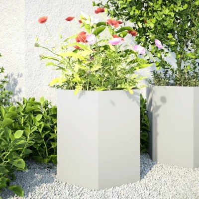 Afbeelding van vidaXL Plantenbakken 2 st zeshoek 46x40x45 cm staal wit