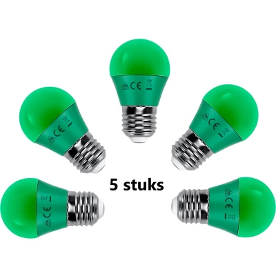 Afbeelding van G45 kogellamp 5 stuks E27 LED lamp 4W=30W gloeilamp groen licht