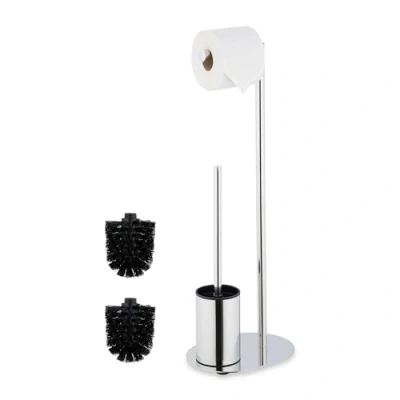 Afbeelding van toiletbutler 63x23x17 cm toiletborstel staande wc rolhouder zilver